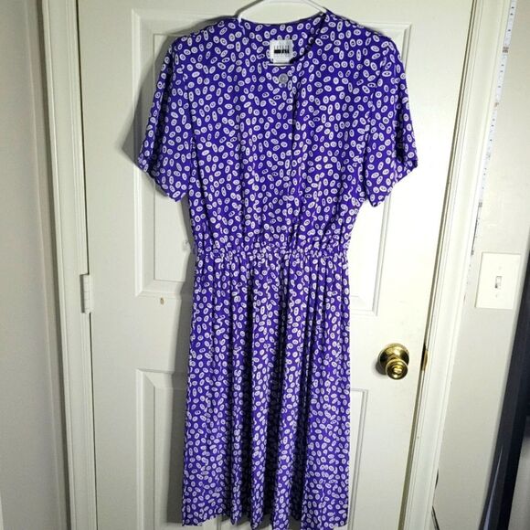 🌴VINTAGE LESLIE FAY PURPLE PETITE PLEATED DRESS - Picture 1 of 4